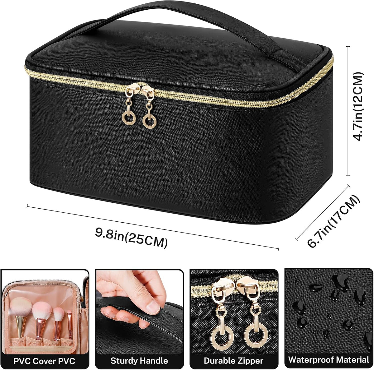 Travel Makeup Bag, Large Capacity Cosmetic Bags for Women,Portable Waterproof Leather Toiletry Bag Make Up Organizer Bag with Divider and Handle