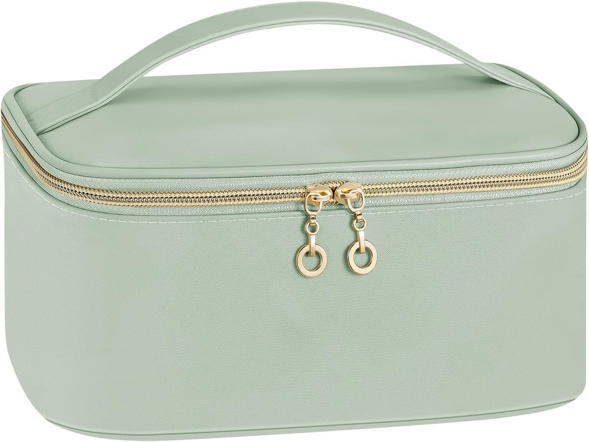 Travel Makeup Bag, Large Capacity Cosmetic Bags for Women,Portable Waterproof Leather Toiletry Bag Make Up Organizer Bag with Divider and Handle