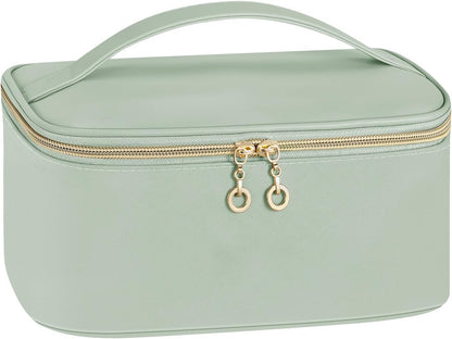 Travel Makeup Bag, Large Capacity Cosmetic Bags for Women,Portable Waterproof Leather Toiletry Bag Make Up Organizer Bag with Divider and Handle