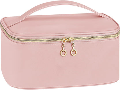 Travel Makeup Bag, Large Capacity Cosmetic Bags for Women,Portable Waterproof Leather Toiletry Bag Make Up Organizer Bag with Divider and Handle