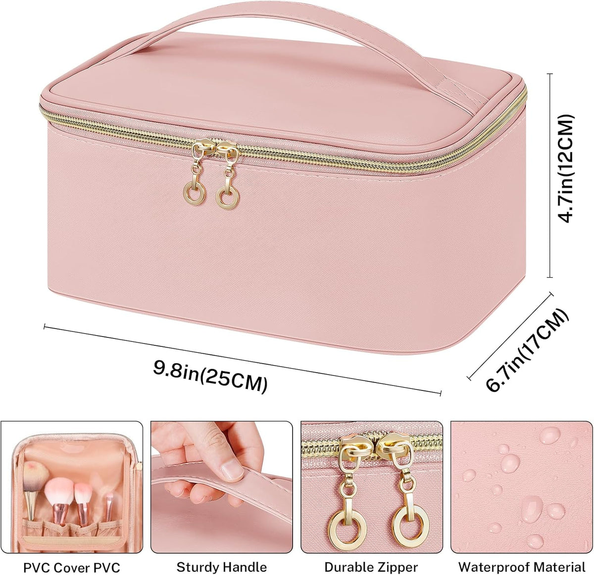 Travel Makeup Bag, Large Capacity Cosmetic Bags for Women,Portable Waterproof Leather Toiletry Bag Make Up Organizer Bag with Divider and Handle