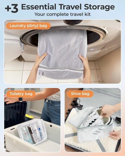 Vacuum Seal Storage Bags for Clothing Travel, 18 Pack Travel Essentials Bundle includes Laundry Bag & Waterproof Shoe Bag & TSA Approved Toiletry Bag, Hand Pump Included