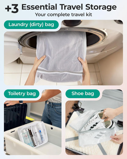 Vacuum Seal Storage Bags for Clothing Travel, 18 Pack Travel Essentials Bundle includes Laundry Bag & Waterproof Shoe Bag & TSA Approved Toiletry Bag, Hand Pump Included