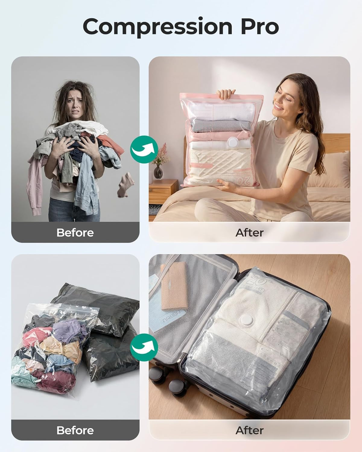 Vacuum Seal Storage Bags for Clothing Travel, 18 Pack Travel Essentials Bundle includes Laundry Bag & Waterproof Shoe Bag & TSA Approved Toiletry Bag, Hand Pump Included