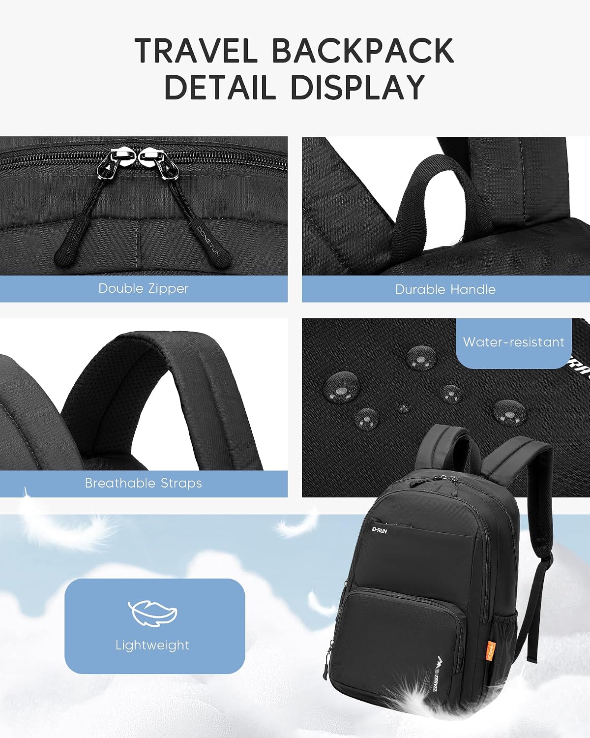 40x30x15 cm Personal Item Travel Bag,16x12x6 inch Small Carry On Backpack 20L, Flight Approved Underseat Travel Bag Cabin Size Lightweight Black