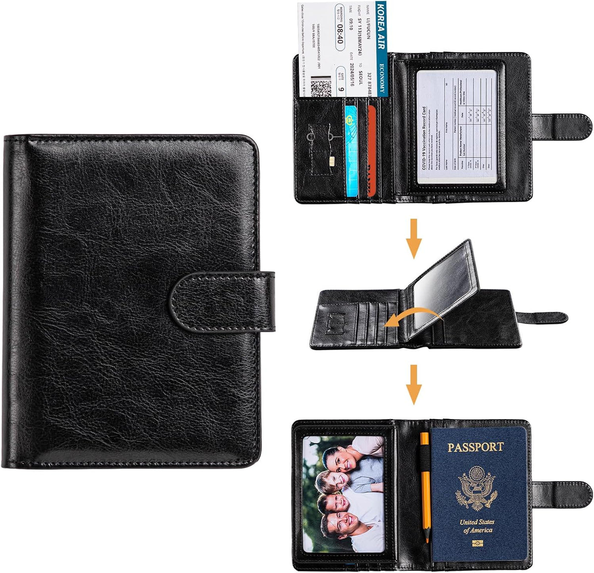 passport holder, passport cover, vaccine card holder, waterproof leather travel wallet with rfid blocking for men/women