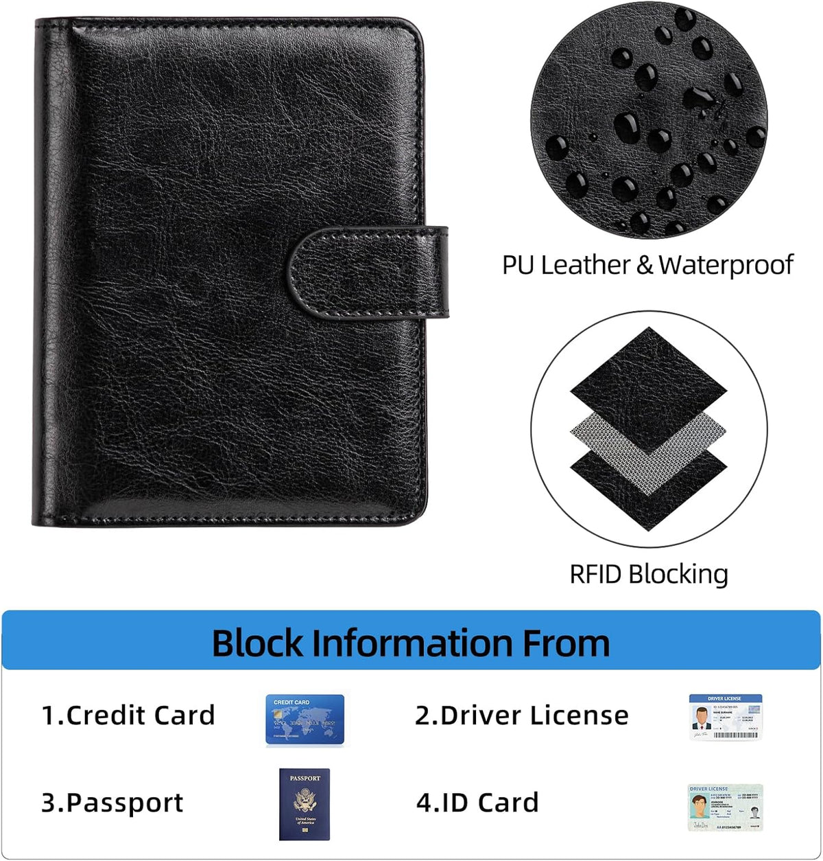 passport holder, passport cover, vaccine card holder, waterproof leather travel wallet with rfid blocking for men/women