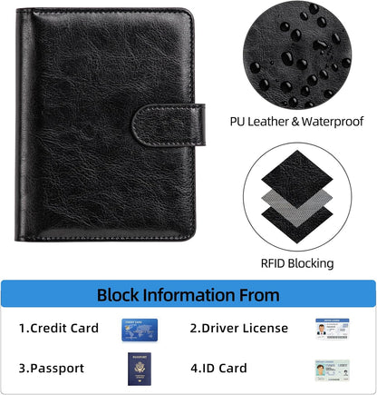 passport holder, passport cover, vaccine card holder, waterproof leather travel wallet with rfid blocking for men/women