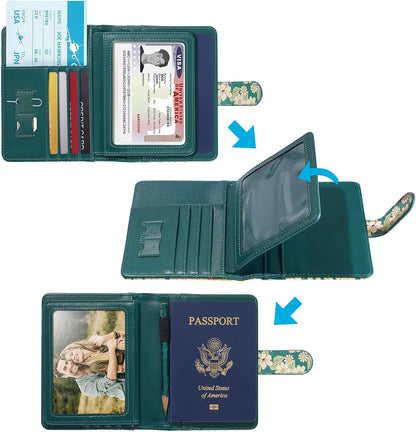 passport holder, passport cover, vaccine card holder, waterproof leather travel wallet with rfid blocking for men/women