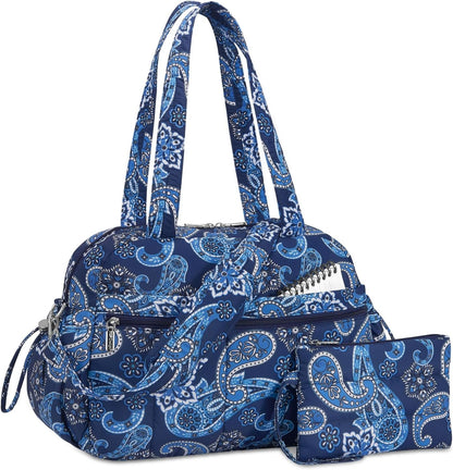 Travel Duffel Bag for Women, Puffer Gym Bag Sports Tote with Wet Pocket, Carry On Weekender with Luggage Sleeve (Navy Blue)