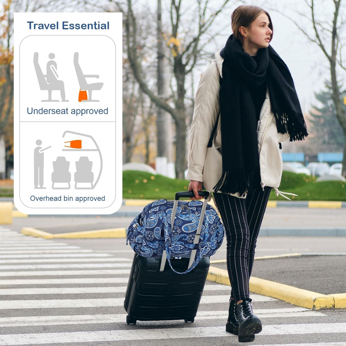 Travel Duffel Bag for Women, Puffer Gym Bag Sports Tote with Wet Pocket, Carry On Weekender with Luggage Sleeve (Navy Blue)