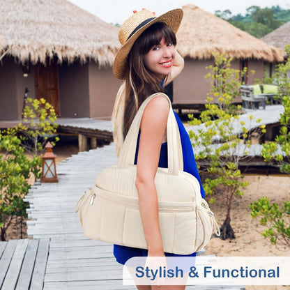 Travel Duffel Bag for Women, Puffer Gym Bag Sports Tote with Wet Pocket, Carry On Weekender with Luggage Sleeve (Navy Blue)