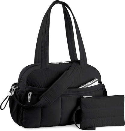 Travel Duffel Bag for Women, Puffer Gym Bag Sports Tote with Wet Pocket, Carry On Weekender with Luggage Sleeve (Navy Blue)