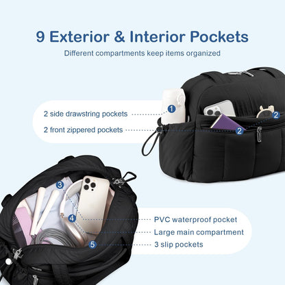 Travel Duffel Bag for Women, Puffer Gym Bag Sports Tote with Wet Pocket, Carry On Weekender with Luggage Sleeve (Navy Blue)