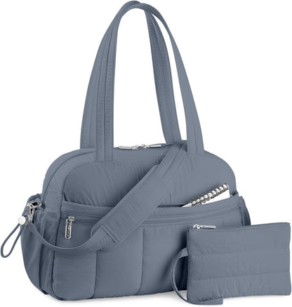 Travel Duffel Bag for Women, Puffer Gym Bag Sports Tote with Wet Pocket, Carry On Weekender with Luggage Sleeve (Navy Blue)