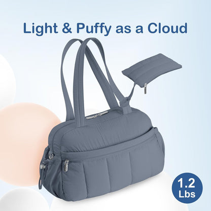 Travel Duffel Bag for Women, Puffer Gym Bag Sports Tote with Wet Pocket, Carry On Weekender with Luggage Sleeve (Navy Blue)
