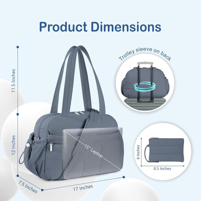 Travel Duffel Bag for Women, Puffer Gym Bag Sports Tote with Wet Pocket, Carry On Weekender with Luggage Sleeve (Navy Blue)