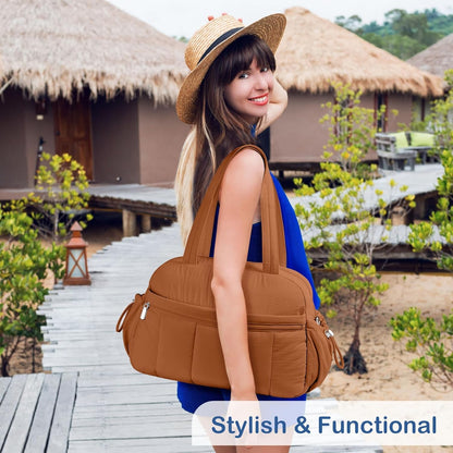 Travel Duffel Bag for Women, Puffer Gym Bag Sports Tote with Wet Pocket, Carry On Weekender with Luggage Sleeve (Navy Blue)