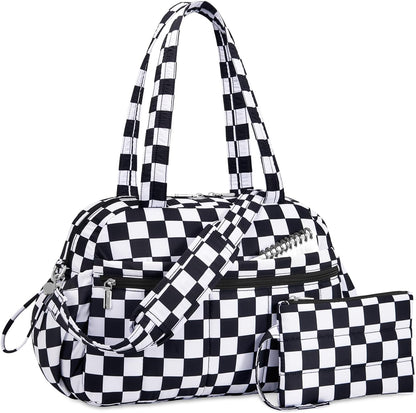 Travel Duffel Bag for Women, Puffer Gym Bag Sports Tote with Wet Pocket, Carry On Weekender with Luggage Sleeve (Navy Blue)