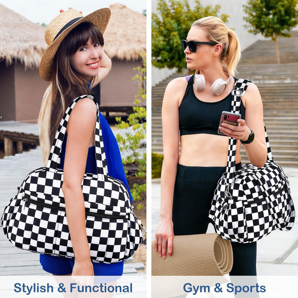 Travel Duffel Bag for Women, Puffer Gym Bag Sports Tote with Wet Pocket, Carry On Weekender with Luggage Sleeve (Navy Blue)
