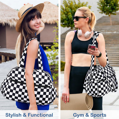 Travel Duffel Bag for Women, Puffer Gym Bag Sports Tote with Wet Pocket, Carry On Weekender with Luggage Sleeve (Navy Blue)