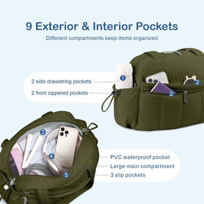 Travel Duffel Bag for Women, Puffer Gym Bag Sports Tote with Wet Pocket, Carry On Weekender with Luggage Sleeve (Navy Blue)