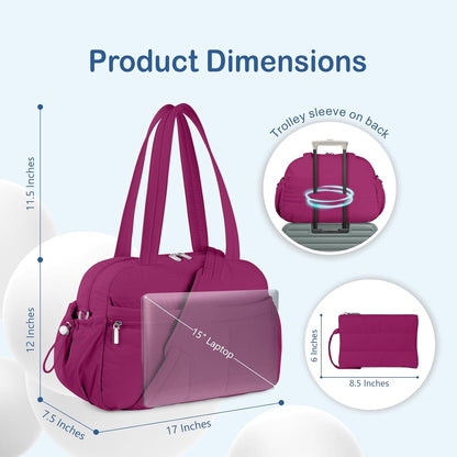 Travel Duffel Bag for Women, Puffer Gym Bag Sports Tote with Wet Pocket, Carry On Weekender with Luggage Sleeve (Navy Blue)