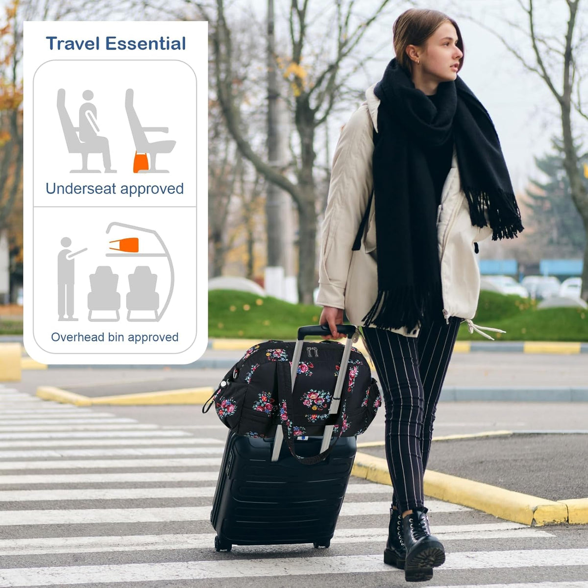 Travel Duffel Bag for Women, Puffer Gym Bag Sports Tote with Wet Pocket, Carry On Weekender with Luggage Sleeve (Navy Blue)