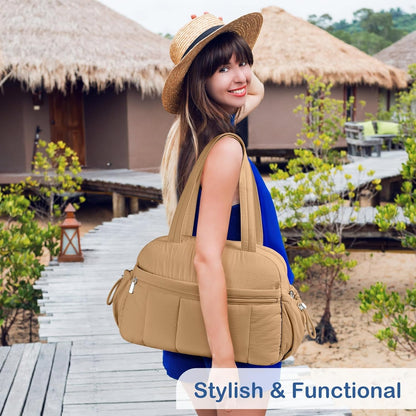 Travel Duffel Bag for Women, Puffer Gym Bag Sports Tote with Wet Pocket, Carry On Weekender with Luggage Sleeve (Navy Blue)