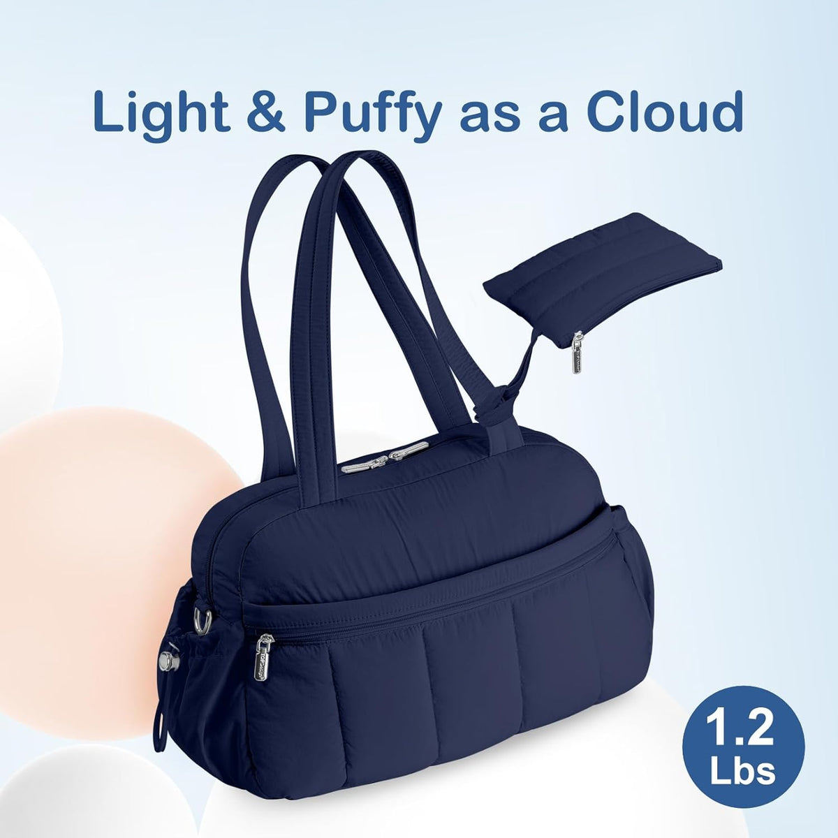 Travel Duffel Bag for Women, Puffer Gym Bag Sports Tote with Wet Pocket, Carry On Weekender with Luggage Sleeve (Navy Blue)