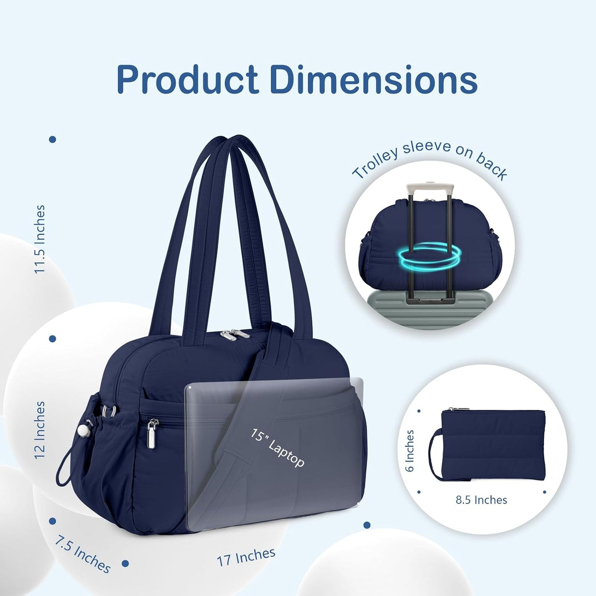 Travel Duffel Bag for Women, Puffer Gym Bag Sports Tote with Wet Pocket, Carry On Weekender with Luggage Sleeve (Navy Blue)