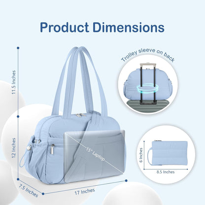 Travel Duffel Bag for Women, Puffer Gym Bag Sports Tote with Wet Pocket, Carry On Weekender with Luggage Sleeve (Navy Blue)