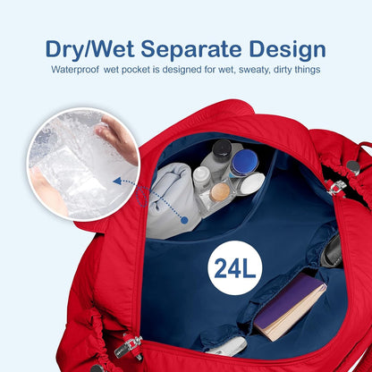 Travel Duffel Bag for Women, Puffer Gym Bag Sports Tote with Wet Pocket, Carry On Weekender with Luggage Sleeve (Navy Blue)