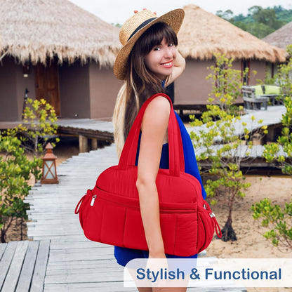 Travel Duffel Bag for Women, Puffer Gym Bag Sports Tote with Wet Pocket, Carry On Weekender with Luggage Sleeve (Navy Blue)