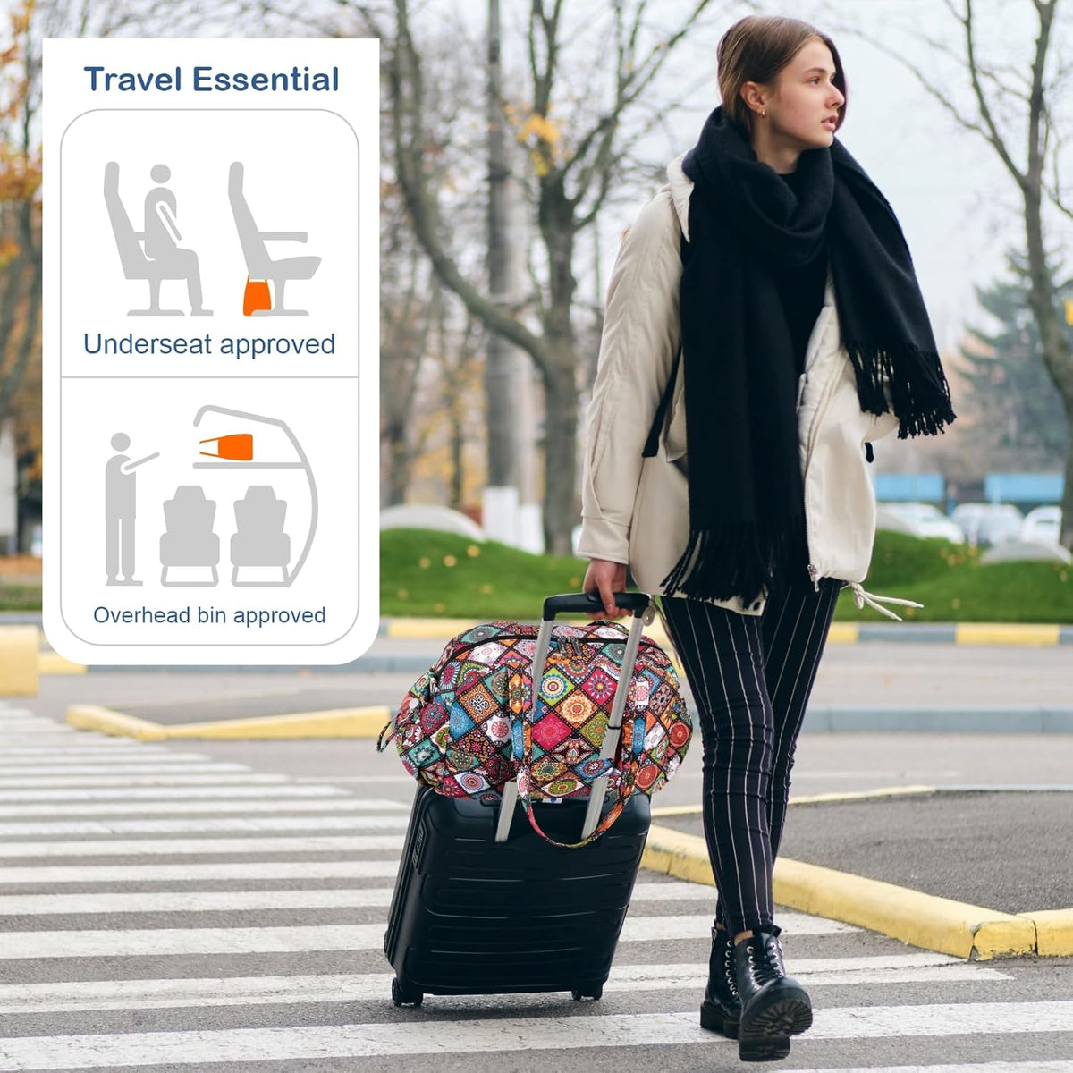 Travel Duffel Bag for Women, Puffer Gym Bag Sports Tote with Wet Pocket, Carry On Weekender with Luggage Sleeve (Navy Blue)