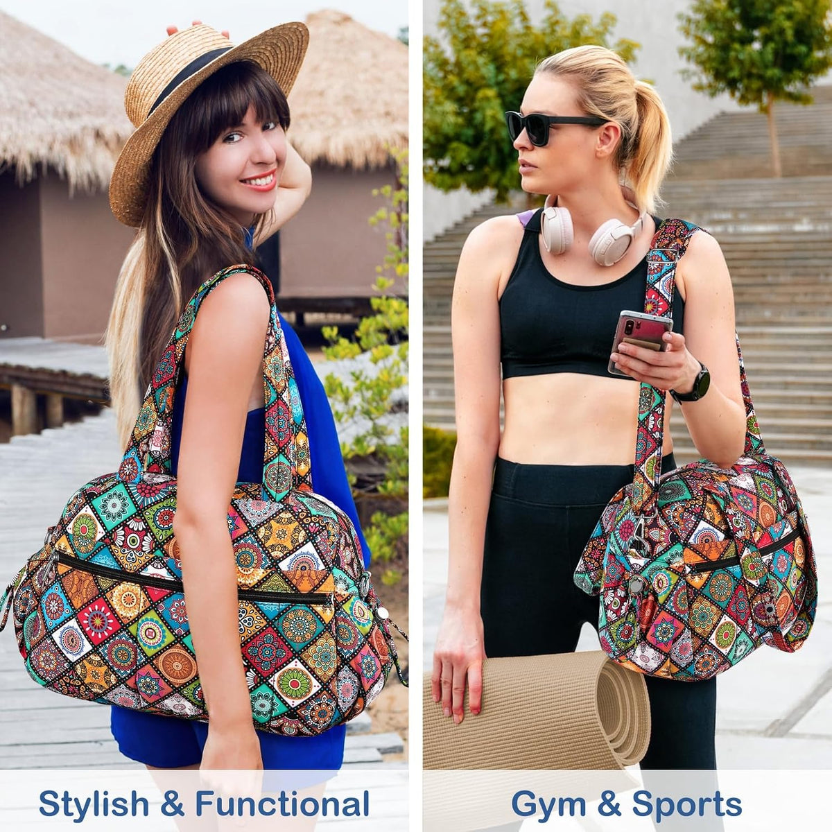 Travel Duffel Bag for Women, Puffer Gym Bag Sports Tote with Wet Pocket, Carry On Weekender with Luggage Sleeve (Navy Blue)