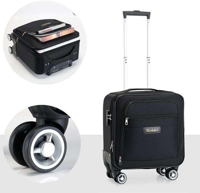 18 Inch Carry On Luggage, Rolling Laptop Briefcase Suitcase with 360° Spinner Wheels & Telescopic Handle, Ergonomic Business Travel Bag Overnight Case for Airplane Flight, Black