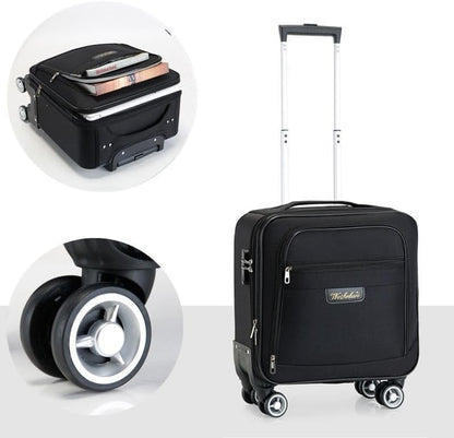 18 Inch Carry On Luggage, Rolling Laptop Briefcase Suitcase with 360° Spinner Wheels & Telescopic Handle, Ergonomic Business Travel Bag Overnight Case for Airplane Flight, Black