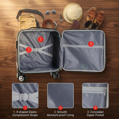 18 Inch Carry On Luggage, Rolling Laptop Briefcase Suitcase with 360° Spinner Wheels & Telescopic Handle, Ergonomic Business Travel Bag Overnight Case for Airplane Flight, Black