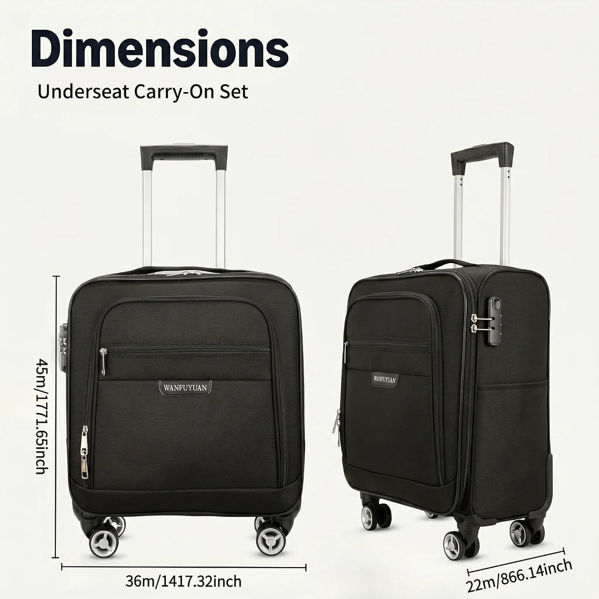 18 Inch Carry On Luggage, Rolling Laptop Briefcase Suitcase with 360° Spinner Wheels & Telescopic Handle, Ergonomic Business Travel Bag Overnight Case for Airplane Flight, Black