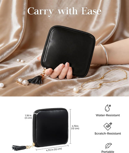 Travel Jewelry Case Organizer, Small Jewellery Pouch with Compartments for Storage, Soft Velvet Bag for Traveling Women, Packing for Necklaces, Earrings, Bracelets -Oatmeal