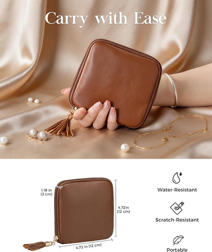 Travel Jewelry Case Organizer, Small Jewellery Pouch with Compartments for Storage, Soft Velvet Bag for Traveling Women, Packing for Necklaces, Earrings, Bracelets -Oatmeal
