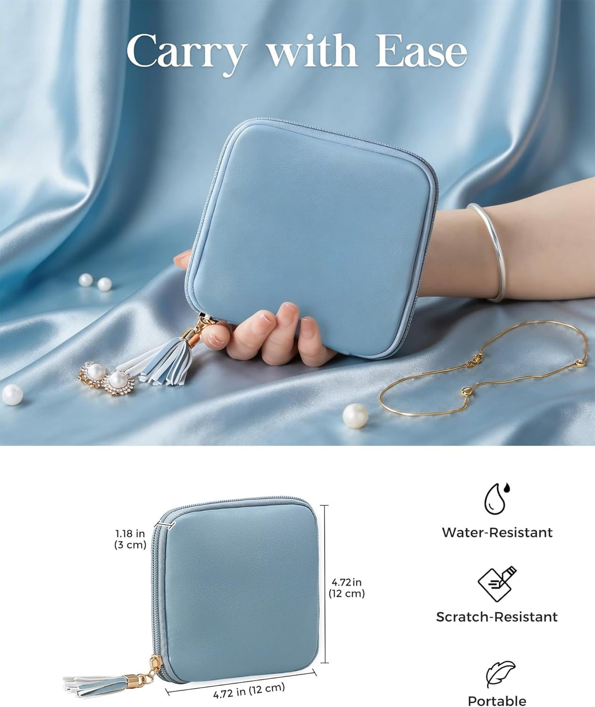 Travel Jewelry Case Organizer, Small Jewellery Pouch with Compartments for Storage, Soft Velvet Bag for Traveling Women, Packing for Necklaces, Earrings, Bracelets -Oatmeal