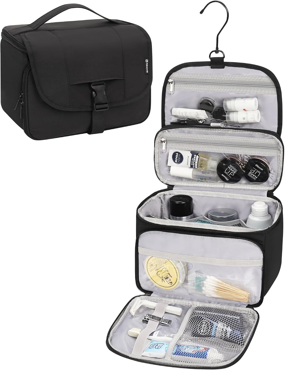 Toiletry Bag for Men, Hanging Toiletries Bag for Women Water Resistant Dopp Kit Shaving Bag, Travel Essentials Large Capacity Organizer Case for Toiletries Accessories, Black