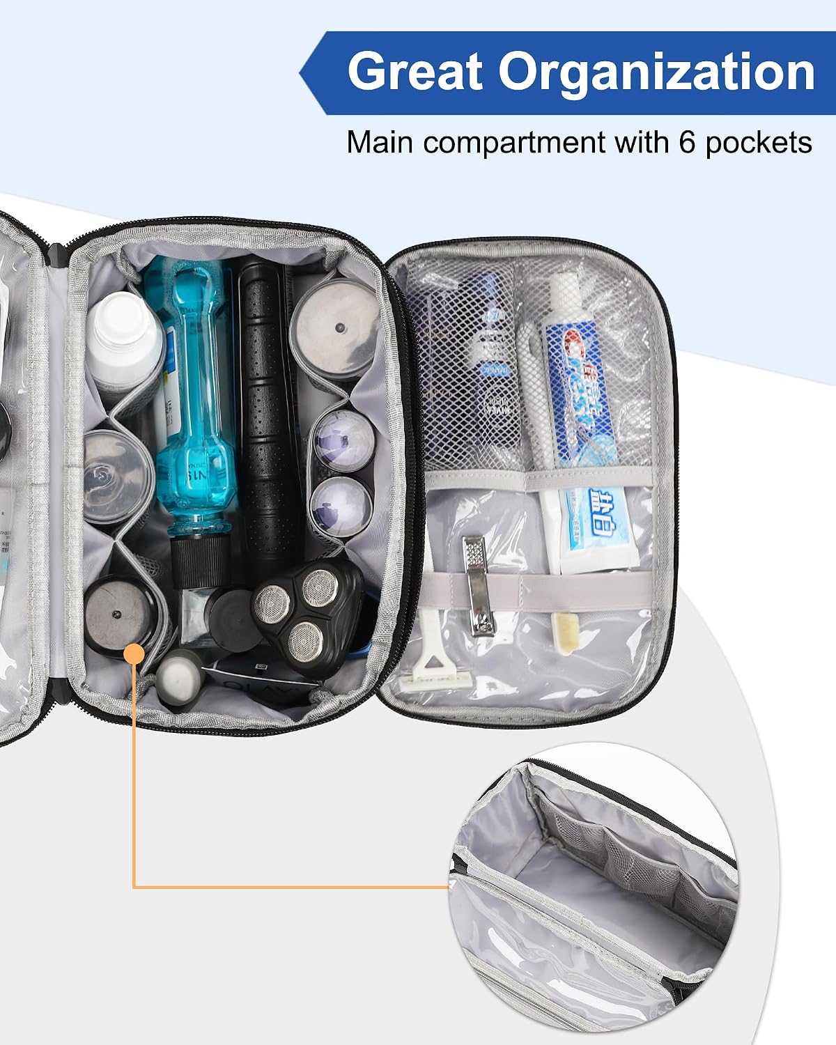 Toiletry Bag for Men, Hanging Toiletries Bag for Women Water Resistant Dopp Kit Shaving Bag, Travel Essentials Large Capacity Organizer Case for Toiletries Accessories, Black