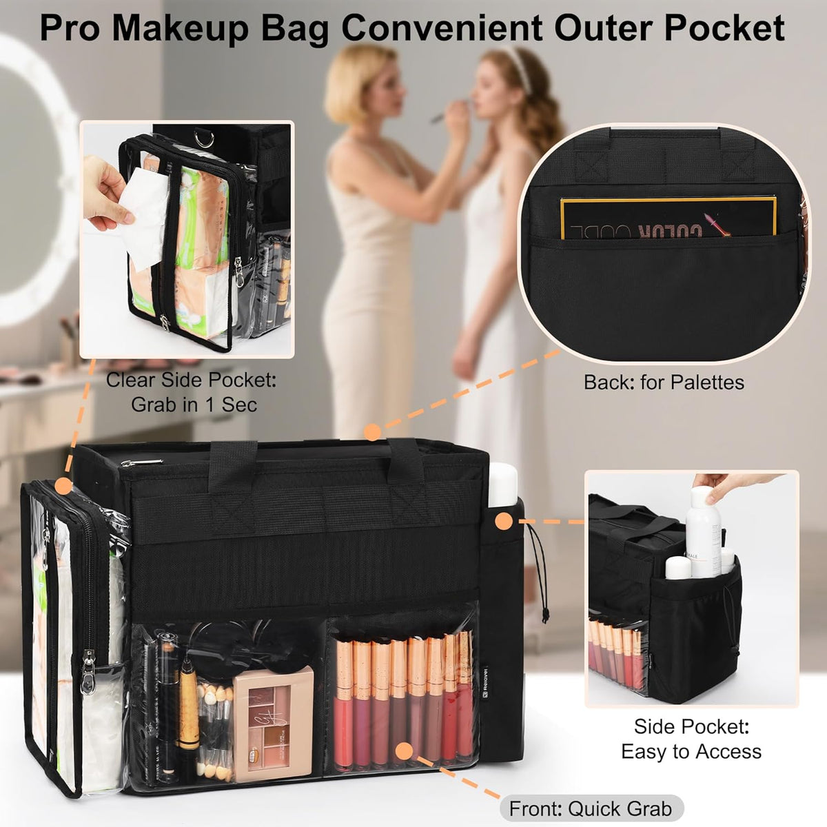Extra Large Makeup Bag, Makeup Artist Kit Bag with Divider Professional Cosmetic Bag Organizer Hair Stylist Organizer Bag Mobile Pro Makeup Storage Case Duffle Tote Bag for Makeup Beauty Lover