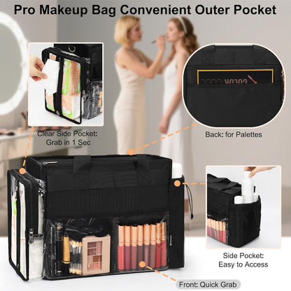Extra Large Makeup Bag, Makeup Artist Kit Bag with Divider Professional Cosmetic Bag Organizer Hair Stylist Organizer Bag Mobile Pro Makeup Storage Case Duffle Tote Bag for Makeup Beauty Lover