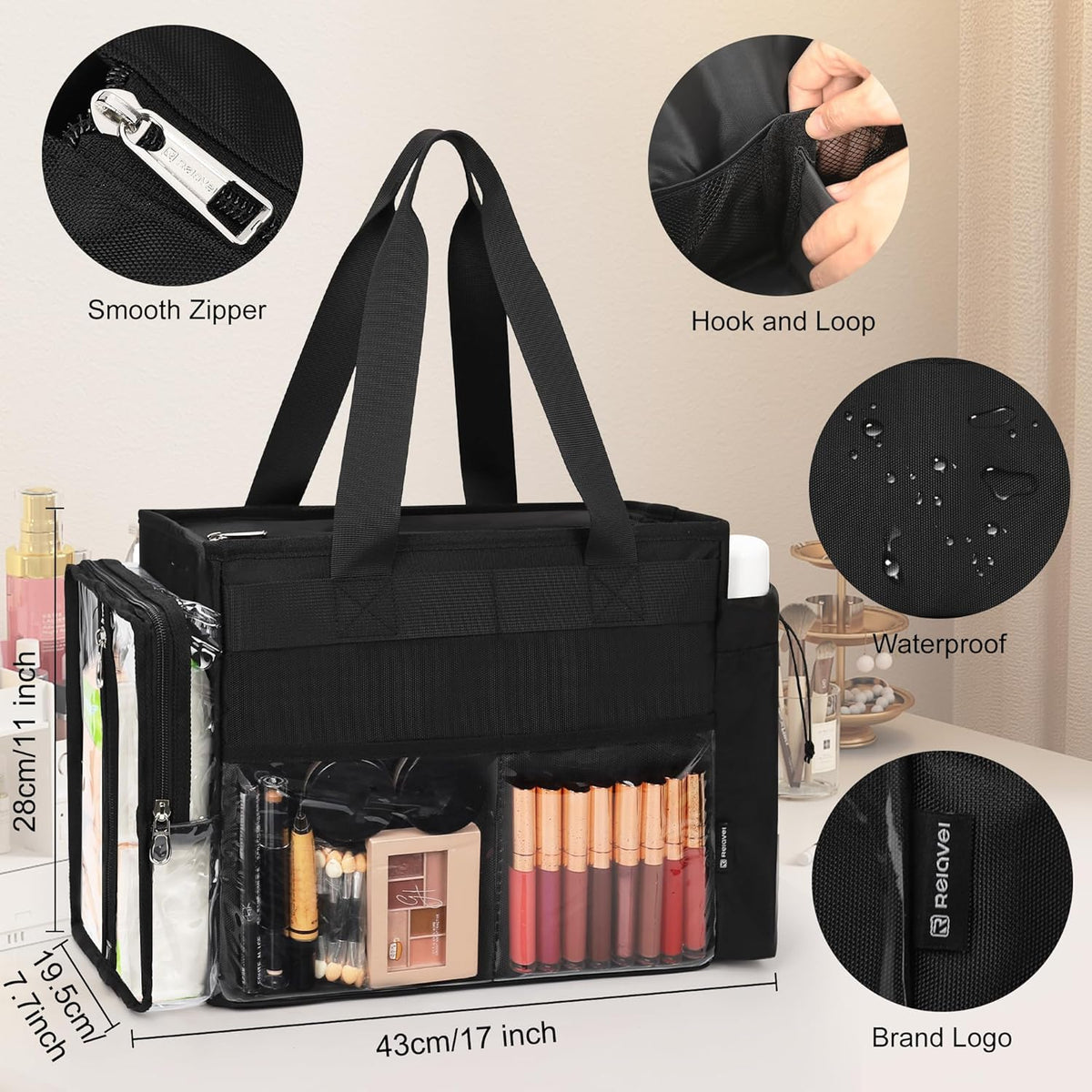 Extra Large Makeup Bag, Makeup Artist Kit Bag with Divider Professional Cosmetic Bag Organizer Hair Stylist Organizer Bag Mobile Pro Makeup Storage Case Duffle Tote Bag for Makeup Beauty Lover