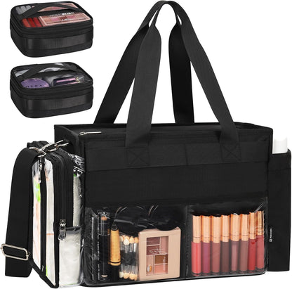 Extra Large Makeup Bag, Makeup Artist Kit Bag with Divider Professional Cosmetic Bag Organizer Hair Stylist Organizer Bag Mobile Pro Makeup Storage Case Duffle Tote Bag for Makeup Beauty Lover