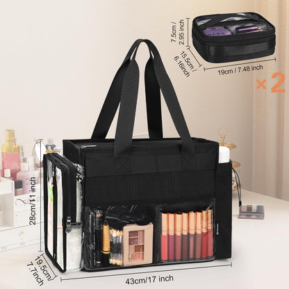 Extra Large Makeup Bag, Makeup Artist Kit Bag with Divider Professional Cosmetic Bag Organizer Hair Stylist Organizer Bag Mobile Pro Makeup Storage Case Duffle Tote Bag for Makeup Beauty Lover